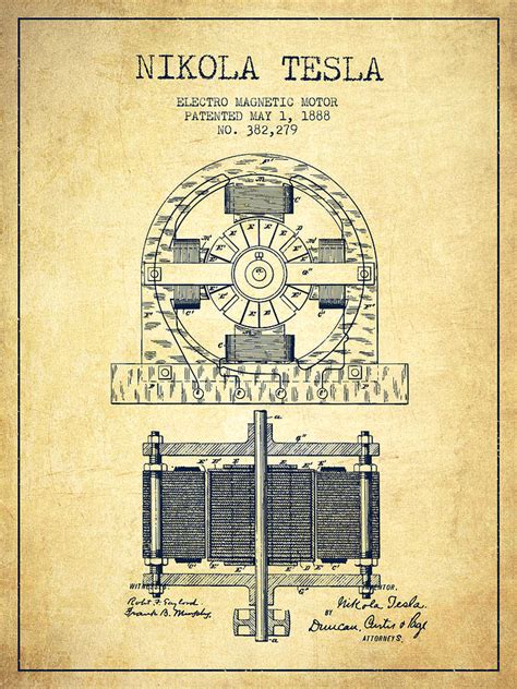 Nikola Tesla Electro Magnetic Motor Patent Drawing From V