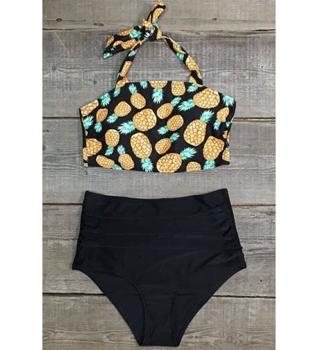 Women S Pineapple Printing Vintage High Waisted Halter Padded Bikini