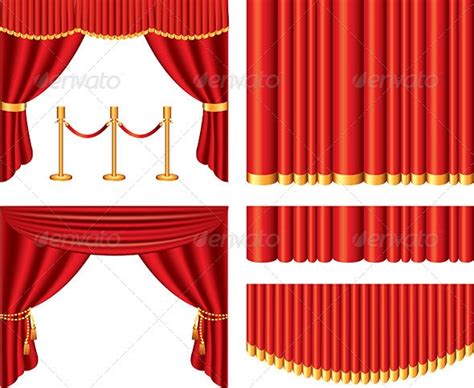 Red Theater Curtains Vector Set by andegro4ka | GraphicRiver