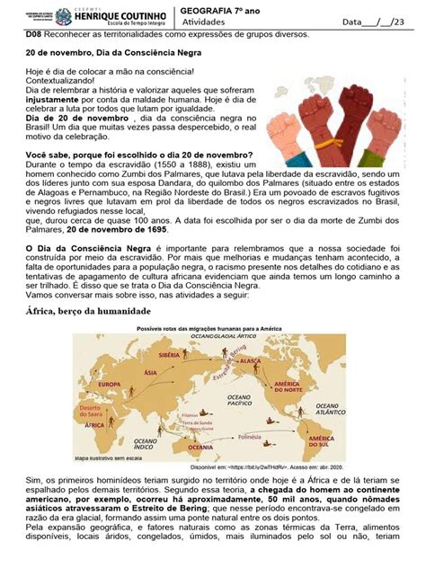 Atividade Conciencia Negra - 7º Ano | PDF | Escravidão