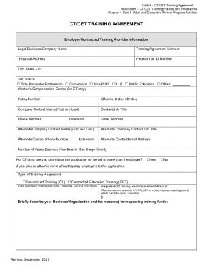 Fillable Online Workforce Orgwp ContentuploadsCT CET TRAINING AGREEMENT