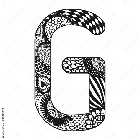 Zentangle Stylized Alphabet Lace Letter G In Doodle Style Hand Stock