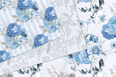 Blue Floral Digital Paper