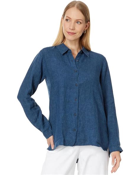 Women S Eileen Fisher Petite Classic Collar Long Shirt Zappos