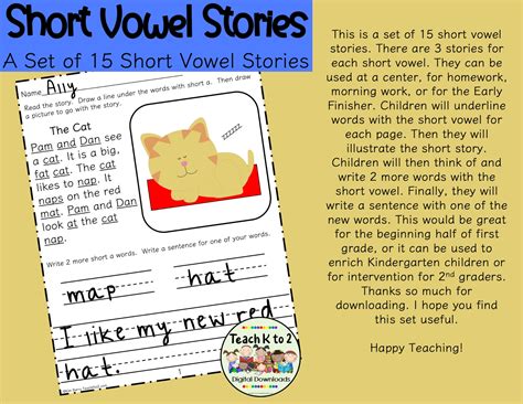 Short Vowel Stories 15 Stories Language Arts Resource Printables Phonics Decodable Stories Small