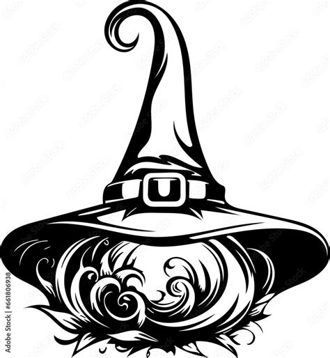 Witch hat vector design, Halloween magic hat silhouette, Black Witch hat SVG, Magical witchcraft ...