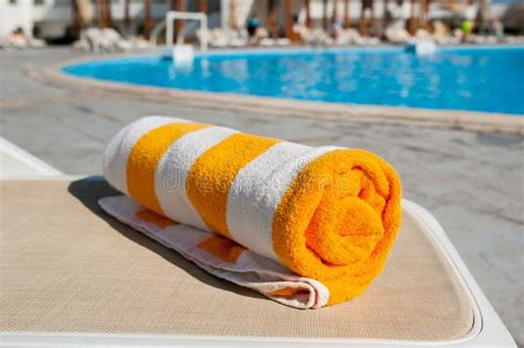 Beach Towel On The Bright Sun Lounger Stock Image Image Of Massage