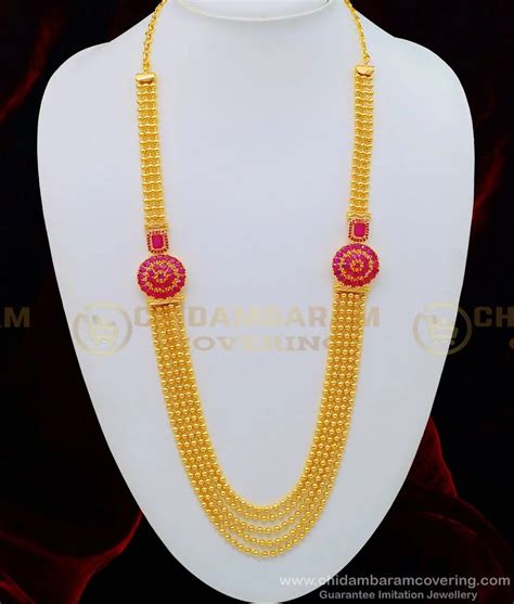 Buy Real Gold Design Bridal Wear Ruby Stone One Gram Gold Layered Haram