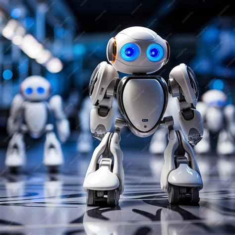 premium photo army  cute mini robot  blue glowing eyes moving