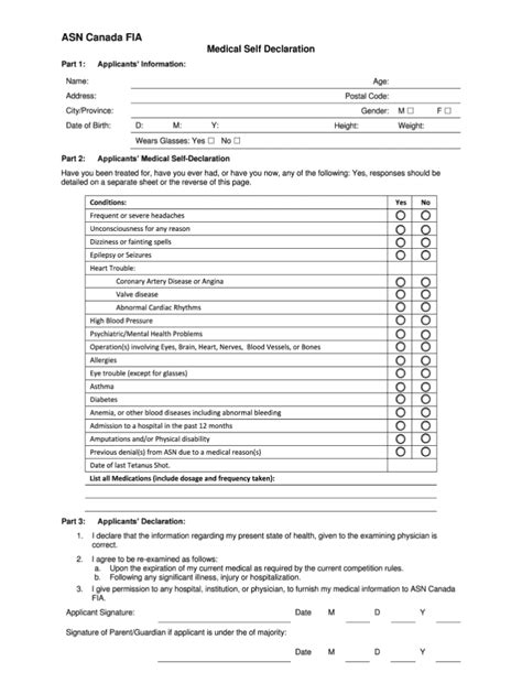 Medical Self Declaration Form