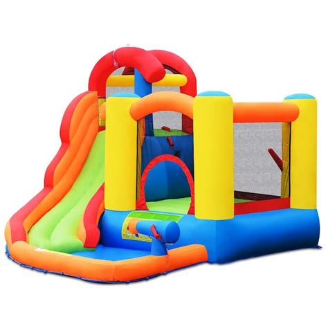 Costway Multi Color Inflatable Bounce House Water Slide With Climbing Wall Splash Pool Water