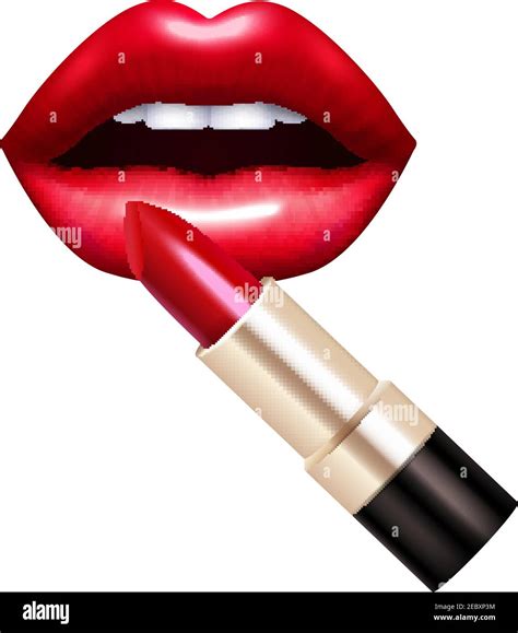 Labios Y Lápiz De Labios Realista Con Color Rojo Brillante Aislado