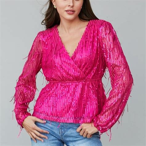 Andree By Unit Tops Andree By Unit Full Size Sequined Fringe Peplum