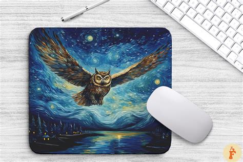 Starry Night Owl Mouse Pad Design Graphic By Foxmia Creative Fabrica