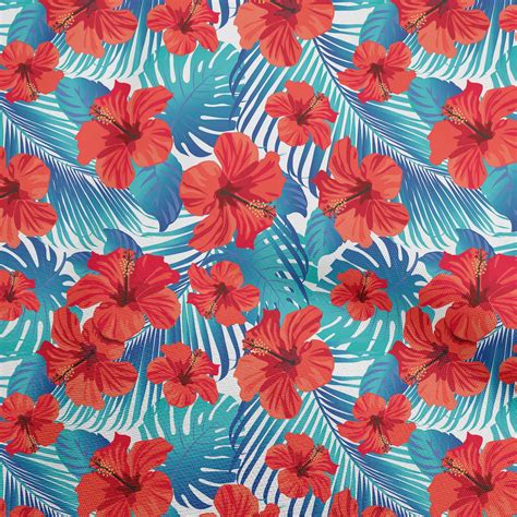 Oneoone Cotton Cambric Dark Teal Green Fabric Tropical Floral Diy