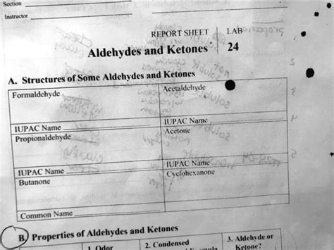 SOLVED Section Instructor REPORT SHEET LAB 400 S 24 Aldehydes And