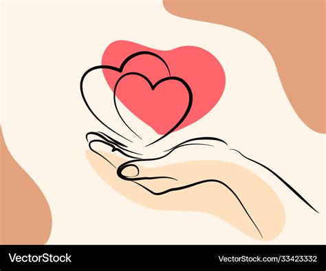 Hand holding heart sign line art drawing style Vector Image