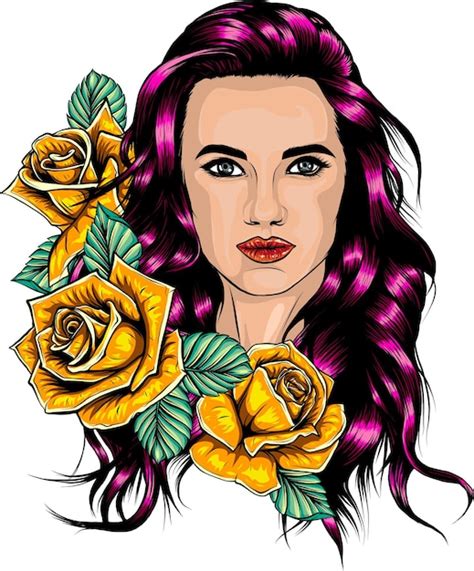 Retrato De Una Joven Hermosa Mujer Con Flores Vector Premium