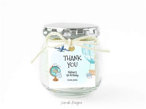Onederful St Birthday Thank You Tags Hot Air Balloon Editable Thank You Tag X Blue Thank