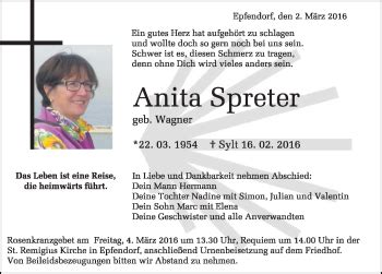 Traueranzeigen von Anita Spreter Schwarzwälder Bote Trauer