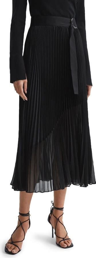 Reiss Anya Belted Pleated Midi Skirt ShopStyle