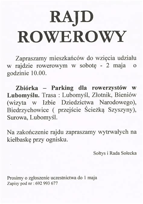 Zapraszamy mieszkańców na Rajd Rowerowy Lubomyśl magiczna wieś