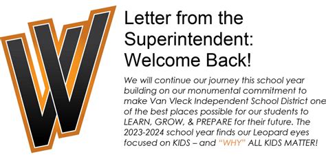 Letter From The Superintendent Welcome Back Van Vleck High School