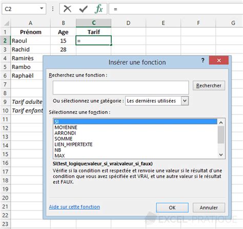 Fonction Excel SI