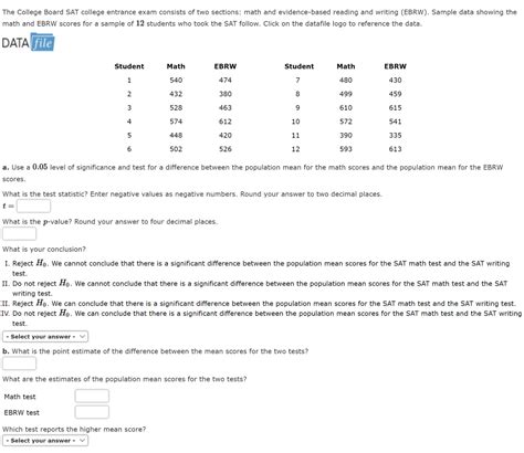 Solved The College Board SAT college entrance exam consists | Chegg.com