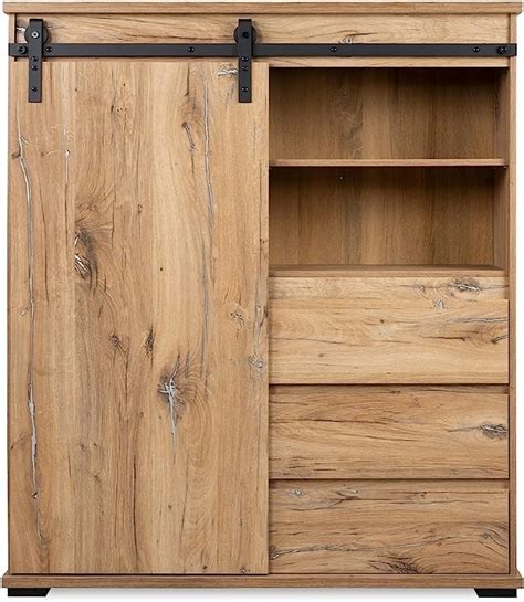 CaliCosy Buffet Haut 1 Porte Coulissante 3 Tiroirs 2 Niches L120 Cm