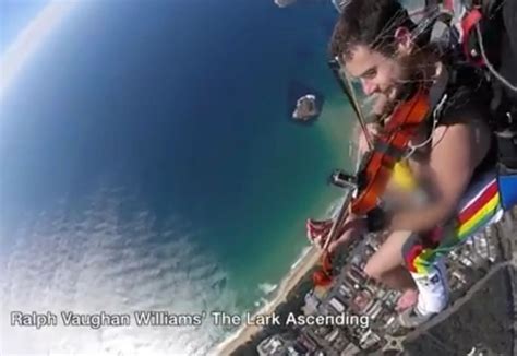 Naked Skydiving While Playing Violin During Jump
