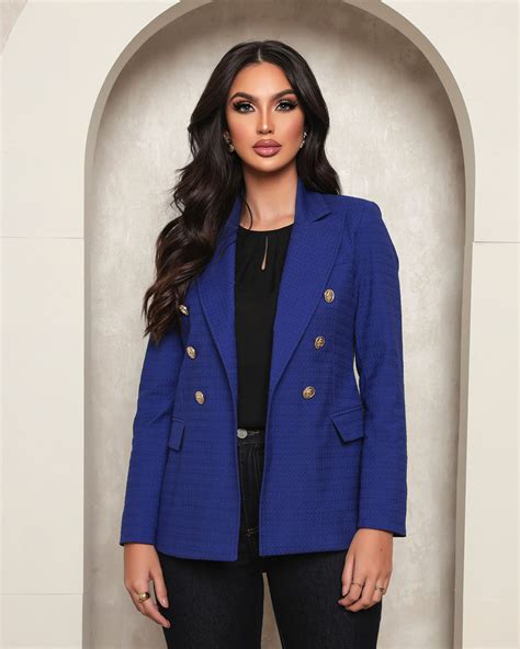 Blazer Alfaiataria Forrado em Sarja Jacquard Botões Metal Azul Royal