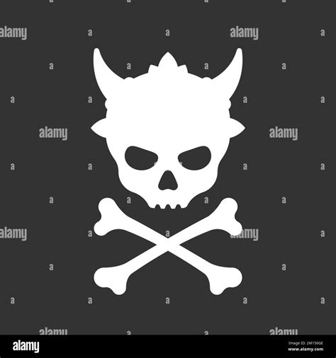 Demon Skull Jolly Roger Pirate Flag Design Element With Horns Black And White Stencil Tattoo