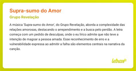 O Que Significa Suprassumo - Significado da música SUPRA-SUMO DO AMOR (Grupo Revelação) - LETRAS.MUS.BR