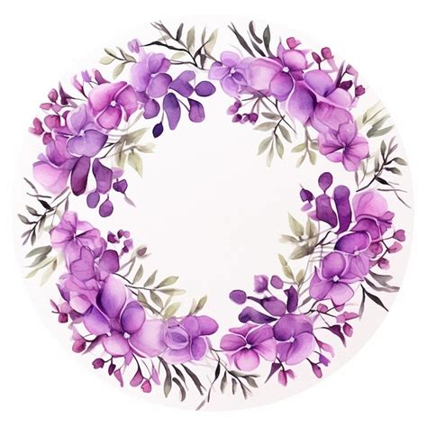 Premium Ai Image Purple Flowers And Leaves Arranged In A Circle On A White Background