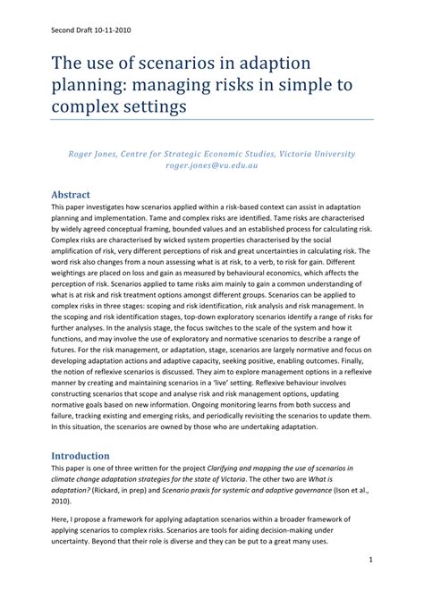 Pdf The Use Of Scenarios In Adaptation Planning Managing Risks In Simple To Complex Settings