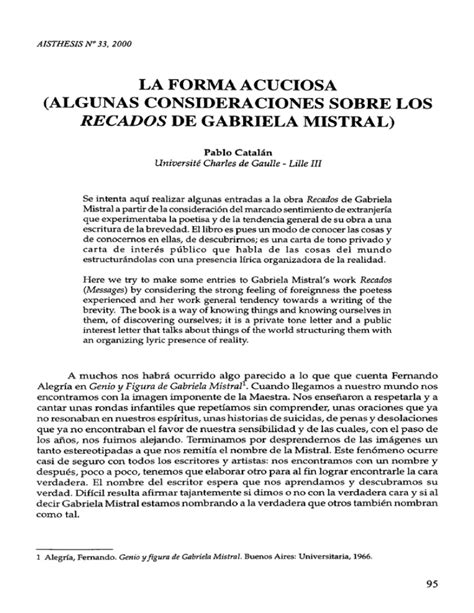 Algunas Consideraciones Sobre Los Recados De Gabriela Mistral