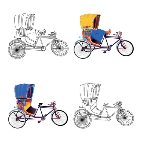 Set Of Colorful Rickshaw Illustrations Bangladeshi Rickshaw Art Tri