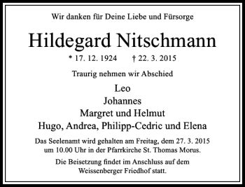 Alle Traueranzeigen für Nitschmann Hildegard trauer rp online de