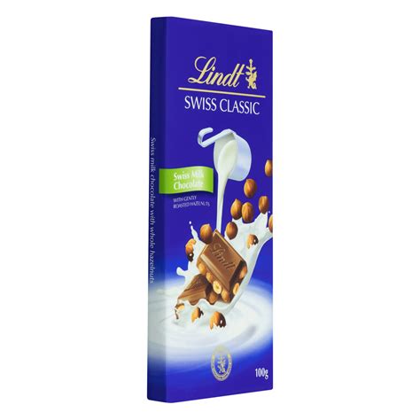 CHOCOLATE SUÍÇO AO LEITE AVELÃS LINDT SWISS CLASSIC CARTUCHO 100G