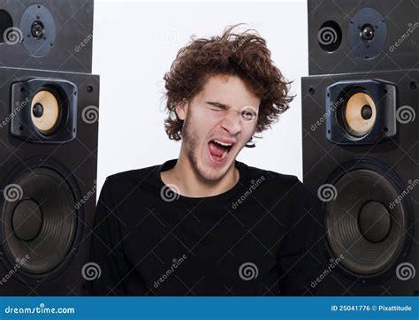 Man Listening Music Lover Speakers Stock Photo - Image of loudspeaker, cool: 25041776