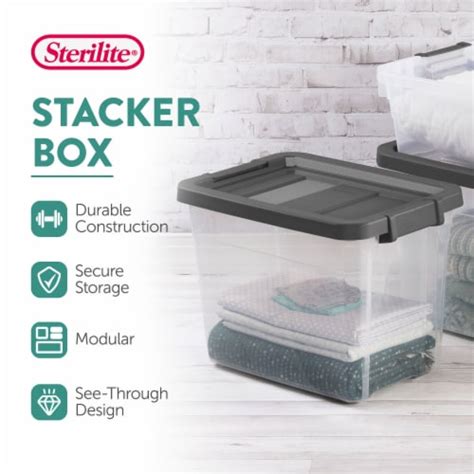 Sterilite 30 Qt Clear Plastic Stackable Storage Bin W Grey Latch Lid