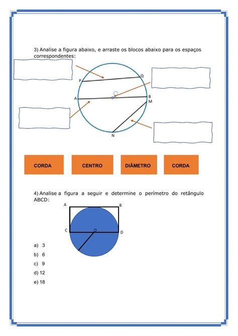 Círculo E Circunferência Exercícios - Círculo e Circunferência worksheet | Live Worksheets