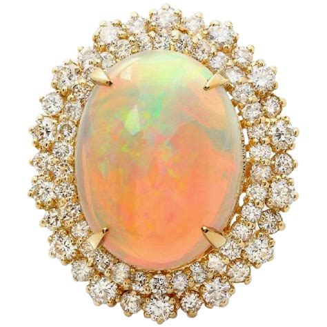 700 Ct Natural Impressive Australian Opal And Diamond 14k Solid Yellow