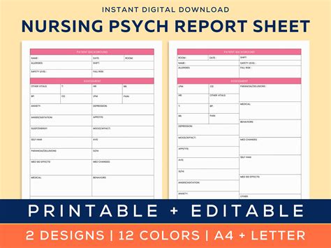 Nursing Psych Report Sheet Psych Mental Health Nurse Organizer Psych