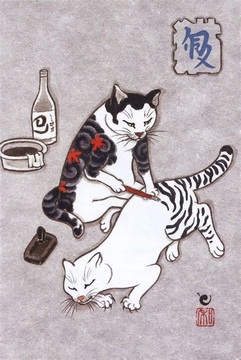 Ukiyo E Prints Ukiyo E Drunk Cat Japan Poster Woodblock Japan Prints