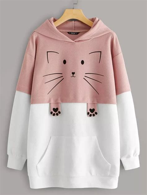 SHEIN Multicolorido Bolso Desenho Animado Fofo Suéter Sweatshirts