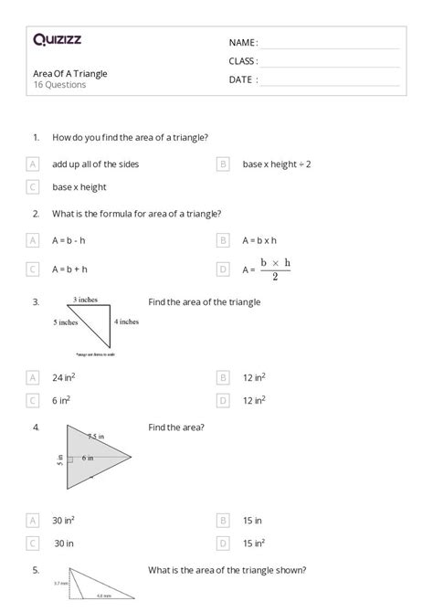 50 Area Of A Triangle Worksheets For 6th Grade On Quizizz Free And Printable