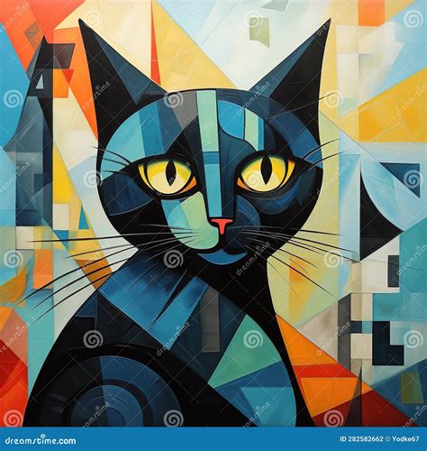 Pintura Abstracta De Gato Negro Al Estilo De Pablo Picasso Mascota