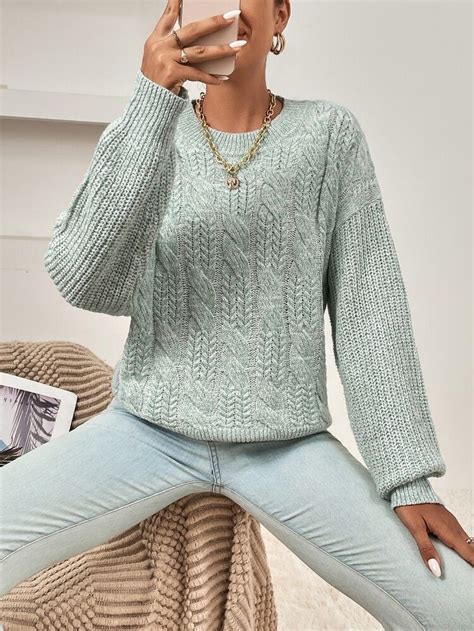 Drop Shoulder Cable Knit Sweater Shein Usa In Knitting Women